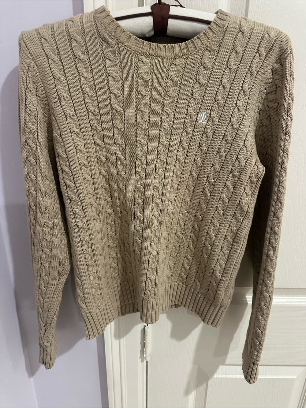 Ralph Lauren Beige Cable Knit Crewneck Sweater